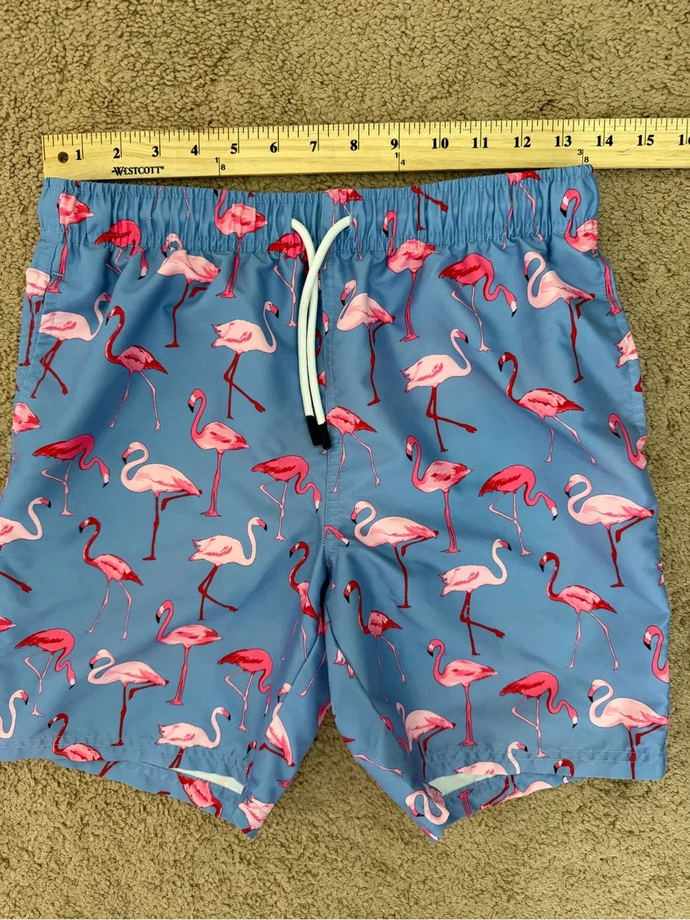 Boys Blue Flamingo Print Swim Trunks Size 14/16 Mesh Lined